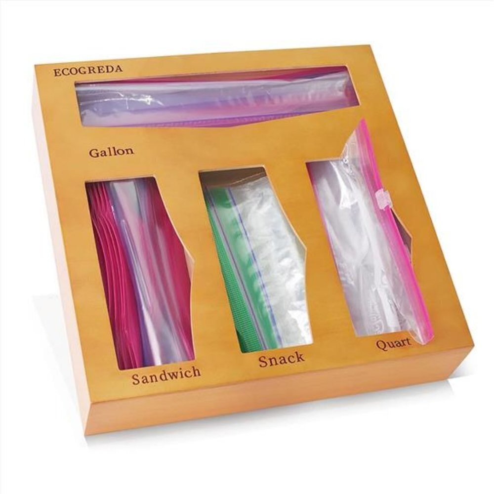 Wooden Ziplock Bag Organizer for Kitchen Drawer Storage